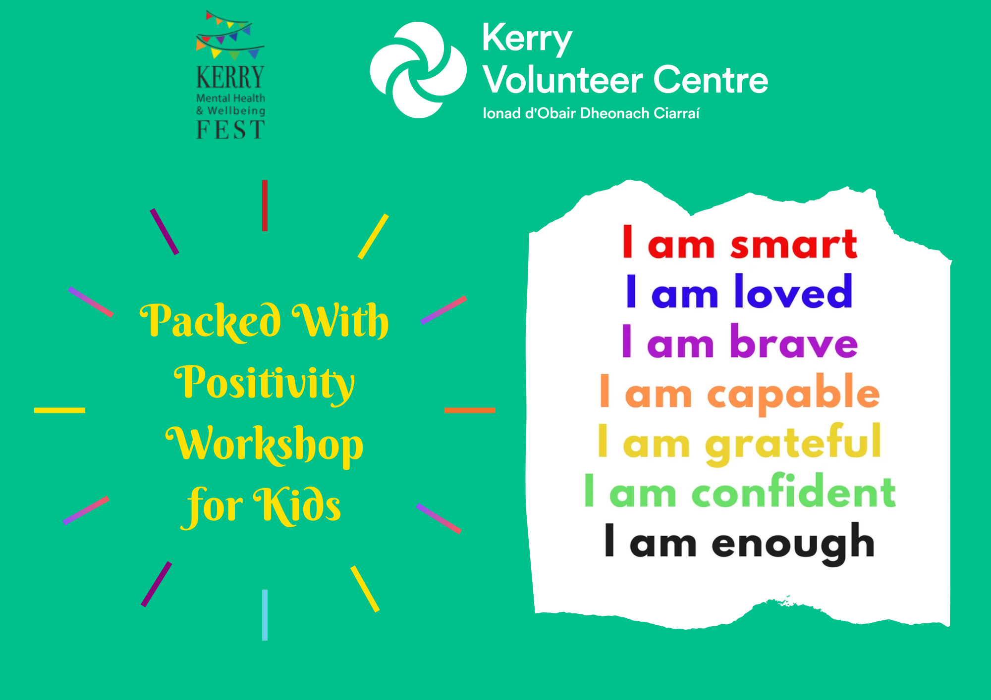 Packed With Positivity -8 to 12 year olds:10am to 12noon event at Kerry Mental Health & Wellbeing Fest 2022