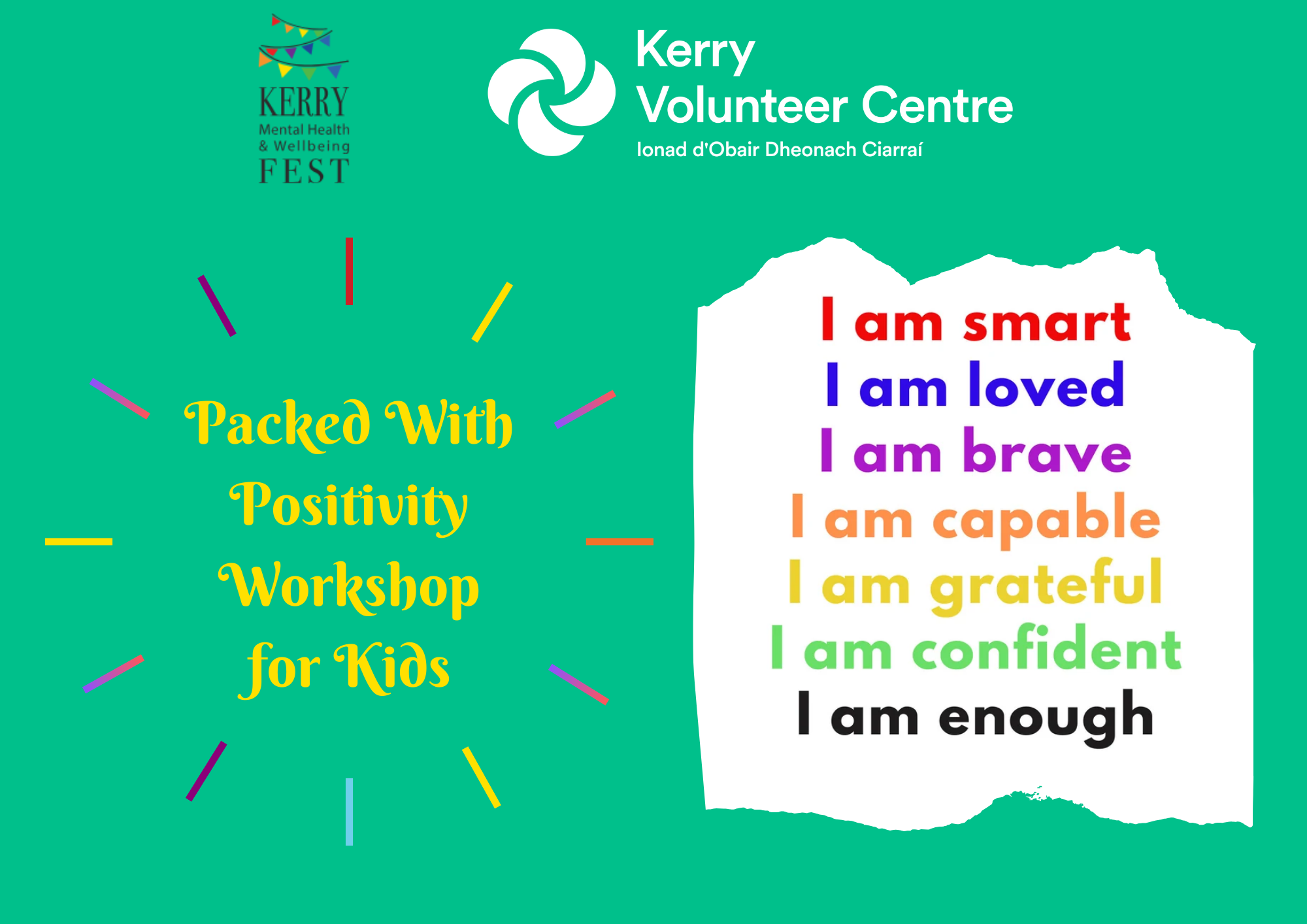 Packed With Positivity -8 to 12 year olds:10am to 12noon event at Kerry Mental Health & Wellbeing Fest 2023